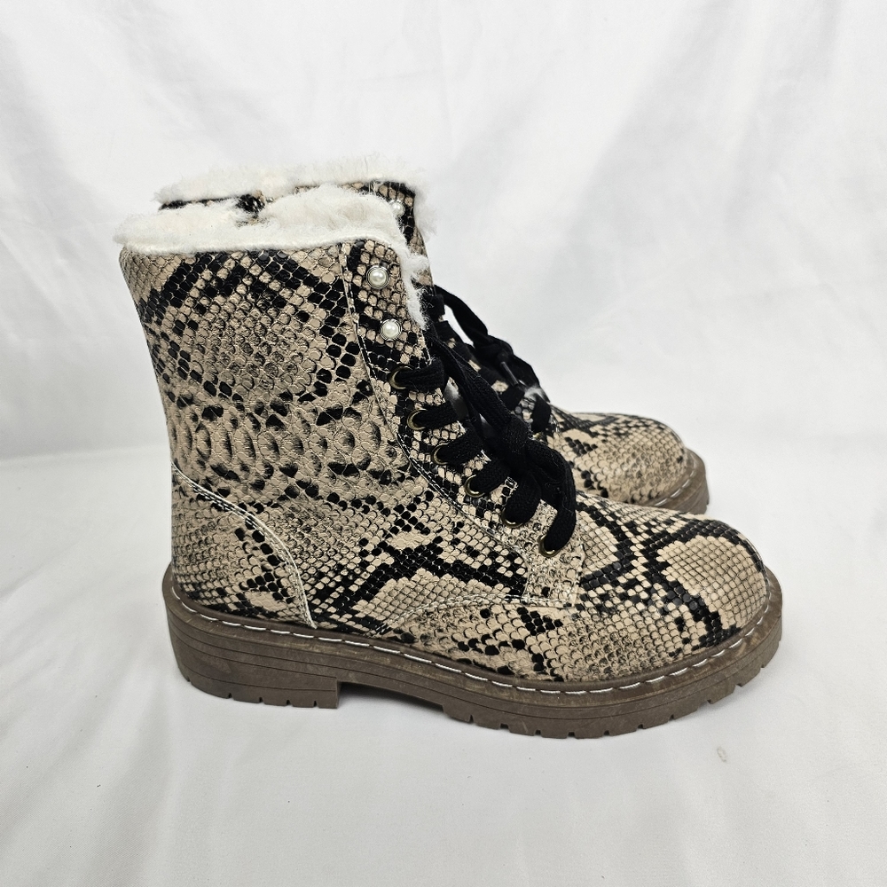 True Craft Snakeskin Combat Boots 9M